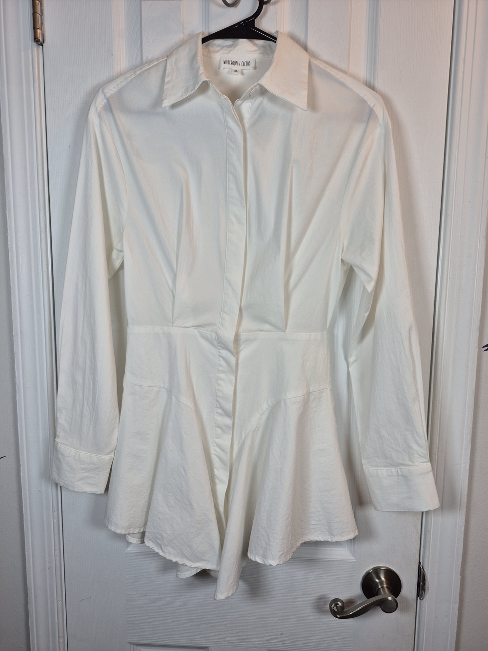 Whiteroom + Cactus White Cotton Peplum Button Down Shirt Dress Blouse XS